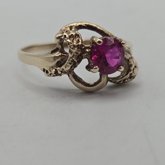 10k Solid Gold Ruby Ring, Sculptural Organic Sett… - image 3