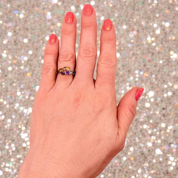 Solid 14K Yellow Gold Multi-Gemstone Ring with Em… - image 6