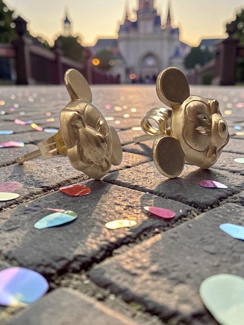 Pendientes de botón de oro amarillo macizo de 14 quilates con diseño de Mickey Mouse de Disney Van Dell en caja original. imagen 5