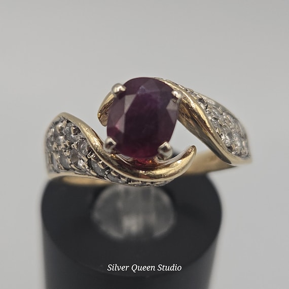 14k Solid Gold Rare Natural Ruby Ring with 24 Dia… - image 13