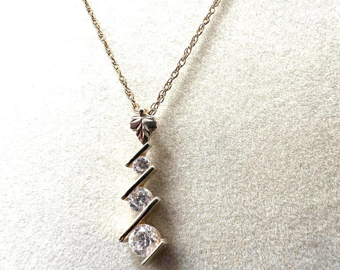 10K Gold Three Stone CZ Pendant Necklace, 18.5 Inch Chain