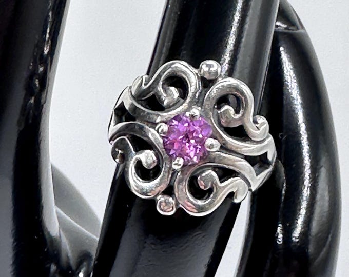 Vintage James Avery Sterling Silver Spanish Lace and Pink Stone Ring Size 4.75