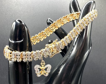 Gold Vermeil Butterfly Bracelet, Sterling Silver Charm Bracelet, 7.5 Inch
