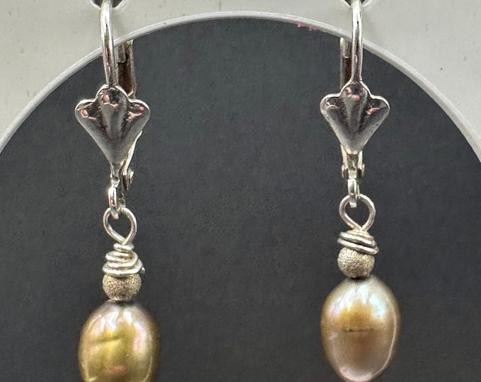 925 Sterling Silver and Black Pearl Drop Hoop Earrings