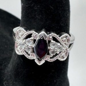 Vintage Black Marquise Onyx Sterling Silver Ring Size 7.25