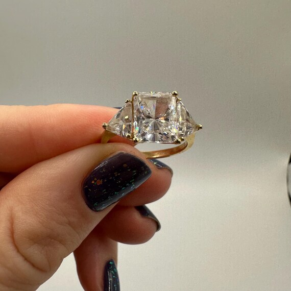 Solid 14K Yellow Gold Three-Stone Ring with Gemst… - image 15