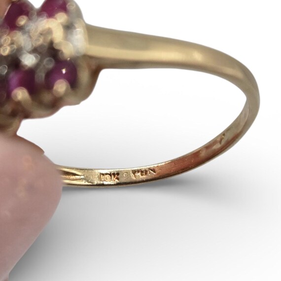 10K Solid Gold Ruby Cluster Ring, Size 8 - image 5