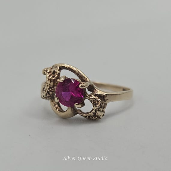 10k Solid Gold Ruby Ring, Sculptural Organic Sett… - image 5
