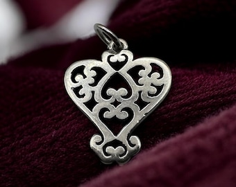 James Avery Openwork Scroll Heart Pendant, 925 Sterling Silver, Rare Retired Charm