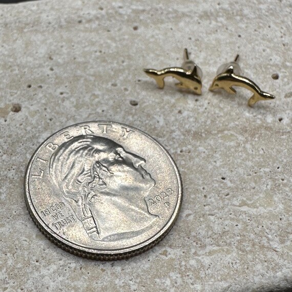 14K Solid Gold Dolphin Stud Earrings - image 6