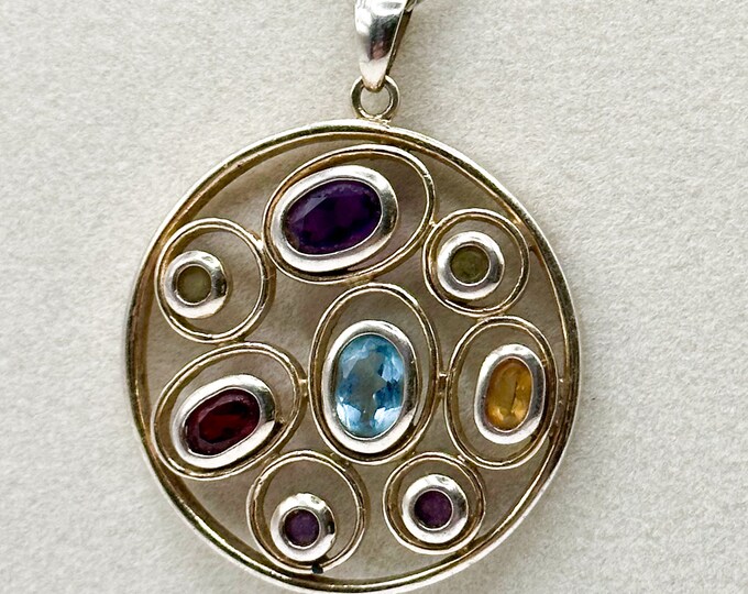 Sterling Silver Necklace with Assortment of Gemstones 18 inches in length