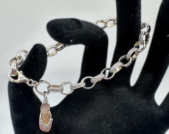 Sterling Silver Linked Bracelet with Sandal Charm *Unique Markings* 7.5 inches