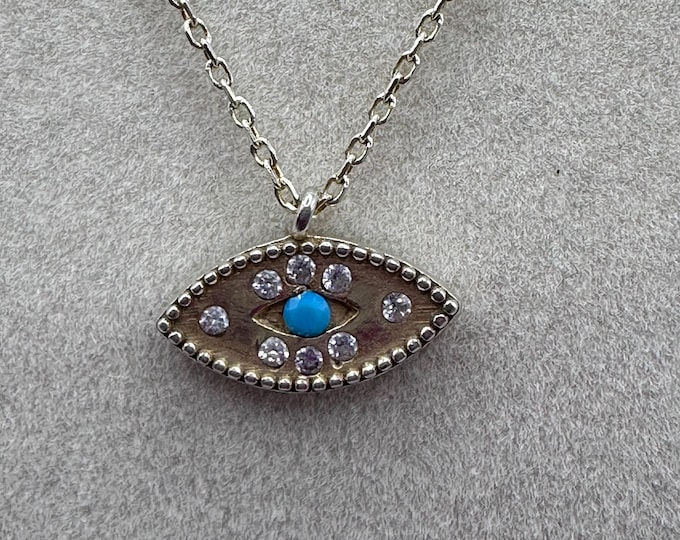 Gold Plated Sterling Silver Evil Eye Necklace: Turquoise & Diamond Accents