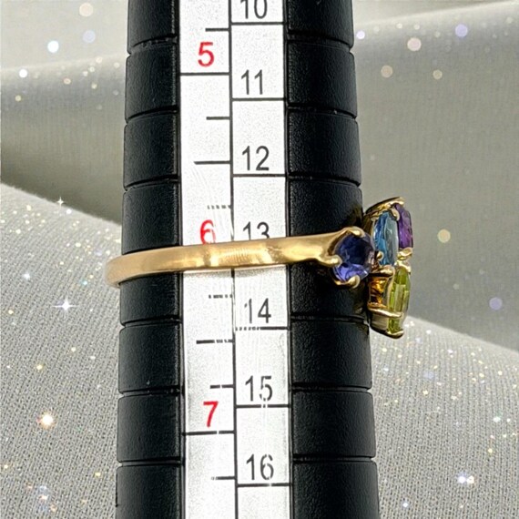 Solid 14K Yellow Gold Multi-Gemstone Ring with Em… - image 7