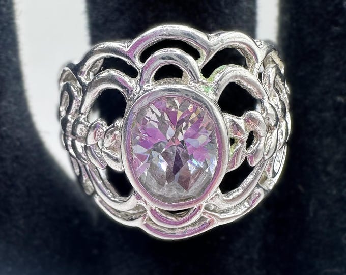 Vintage Style Sterling Silver Ring with Stone Size 6.5