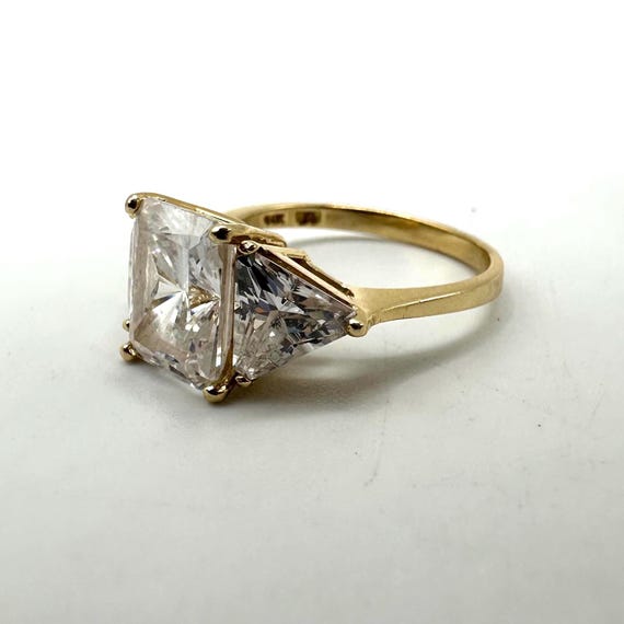 Solid 14K Yellow Gold Three-Stone Ring with Gemst… - image 12