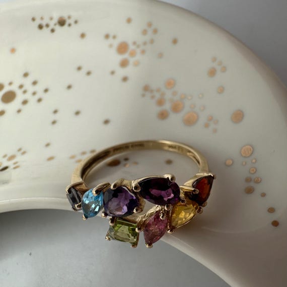 14k Gold Multi Gemstone Cluster Ring, Vintage Sty… - image 6
