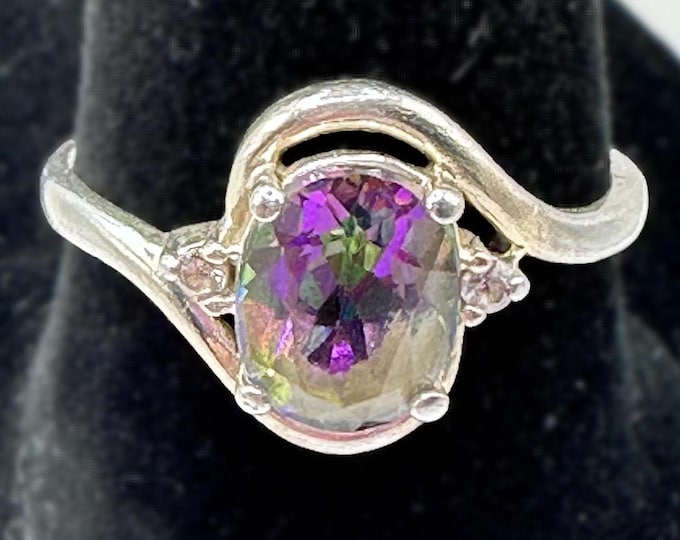 Vintage Mystic Topaz Gemstone 925 Sterling Silver Size 9
