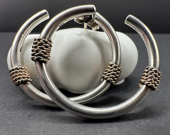 925 Sterling Silver and 14k Gold Accents Hoop Earrings