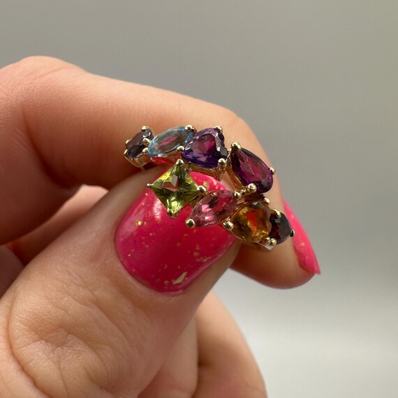 14k Gold Multi Gemstone Cluster Ring, Vintage Sty… - image 18