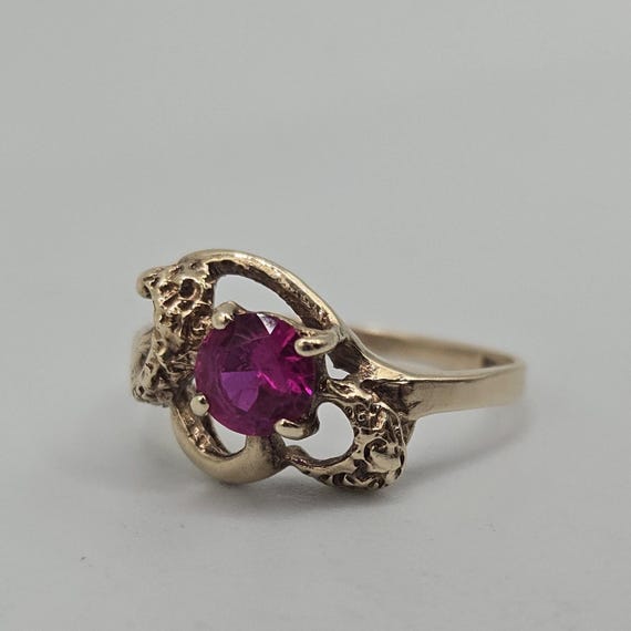 10k Solid Gold Ruby Ring, Sculptural Organic Sett… - image 5