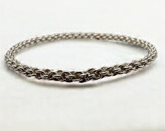 Sterling Silver 925 Braided Rope Chain Bangle Bracelet 7.5 Inch