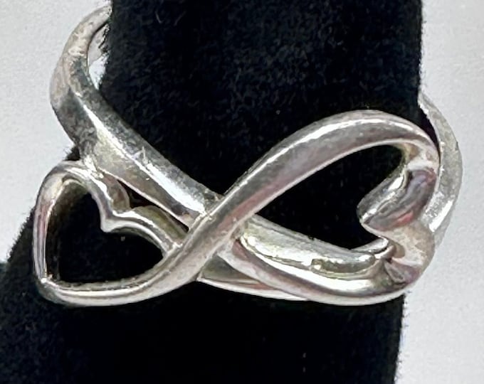 Sterling Silver Two Hearts Ring Size 6.5