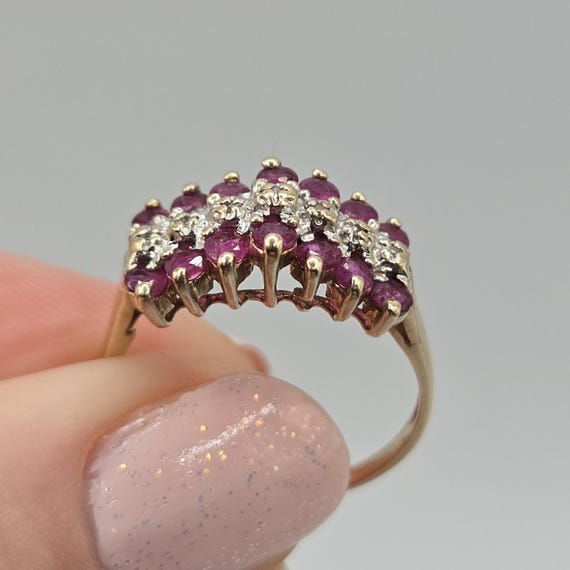 10K Solid Gold Ruby Cluster Ring, Size 8 - image 13