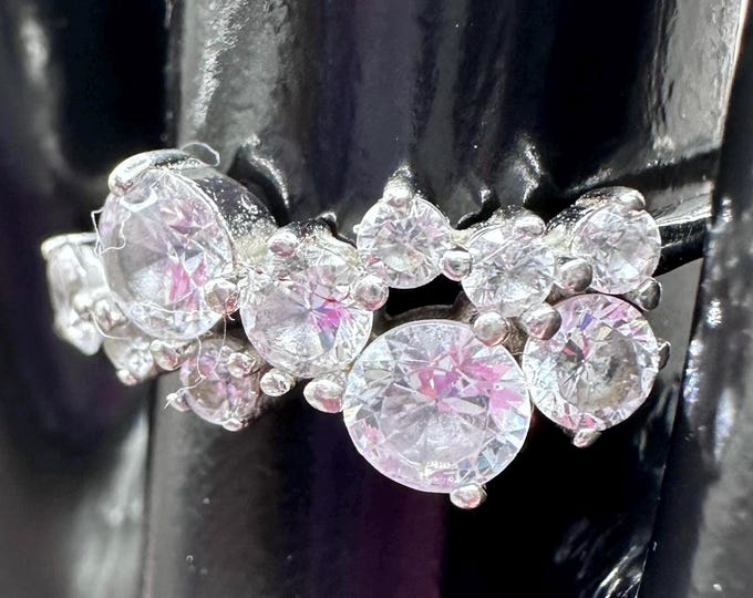 Sterling Silver Clear Stone Cluster Vintage Ring Size 6.75