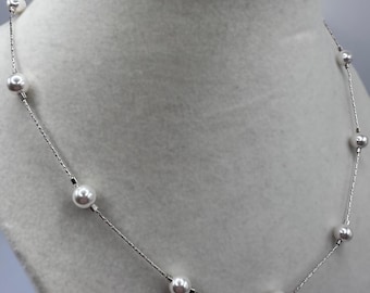 Sterling Silver and Pearl Necklace ITALY 16.5"