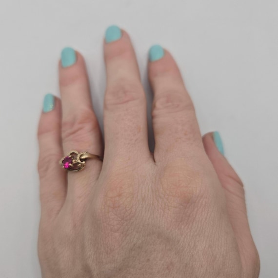 10k Solid Gold Ruby Ring, Sculptural Organic Sett… - image 2