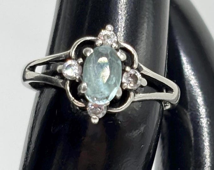 Vintage Sterling Silver and Blue Topaz Ring Size 5