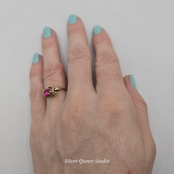 10k Solid Gold Ruby Ring, Sculptural Organic Sett… - image 2