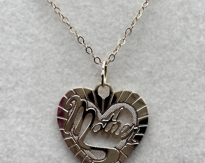 Solid 14K Gold Heart Mother Necklace Vintage Marked VG 16"