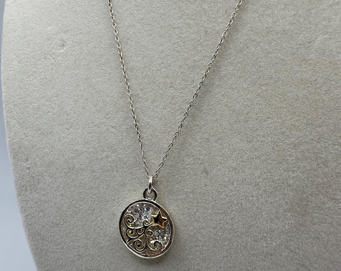 Vintage 925 Sterling Silver Shooting Star Sparkle Necklace 18”