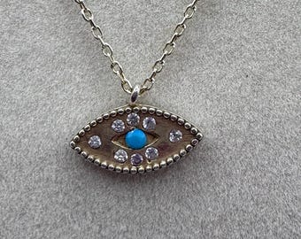 Collar de plata de ley 925 con colgante de ojo de turquesa y piedra preciosa