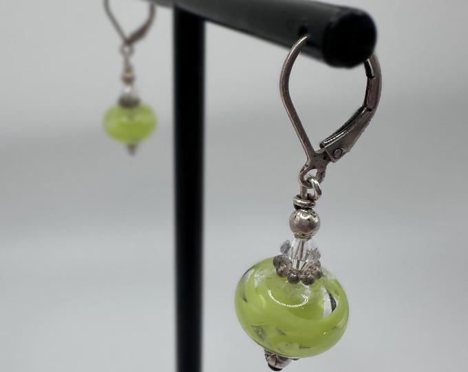 Sterling Silver and Light Green Drop Earrings