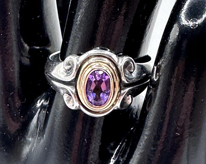 Vintage James Avery Amethyst Ring: Sterling Silver & 14K Gold, Size 6.5