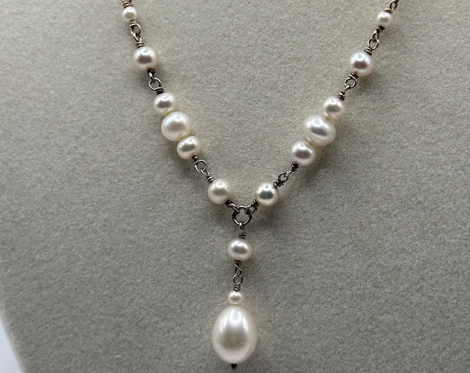 Vintage Pearl and Sterling Silver Necklace 18"