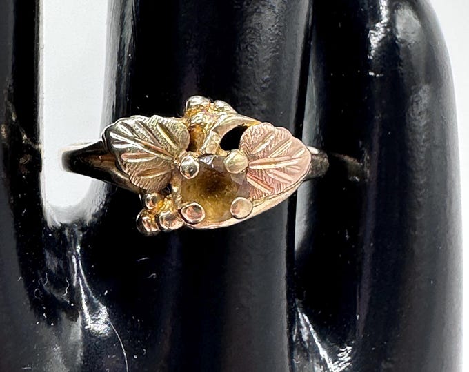Vintage Black Hills Gold Ring: 10K Yellow Sapphire, Multi-Color Gold Leaves