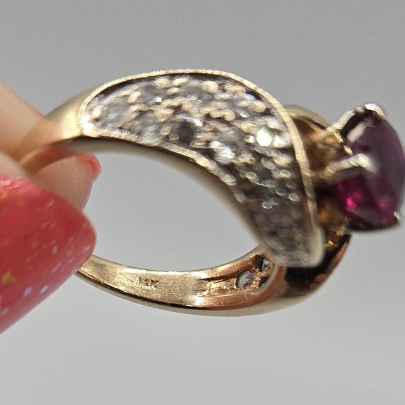 14k Solid Gold Rare Natural Ruby Ring with 24 Dia… - image 3