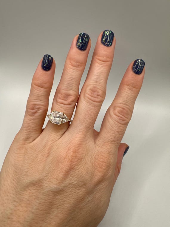 Solid 14K Yellow Gold Three-Stone Ring with Gemst… - image 3