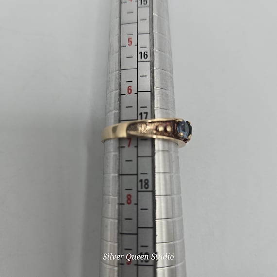 10K Solid Gold Five Stone Gem Ring, Blue Spinel, … - image 9