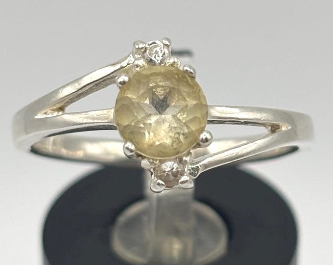 Vintage Sterling Silver Citrine and CZ Ring Size 8.5