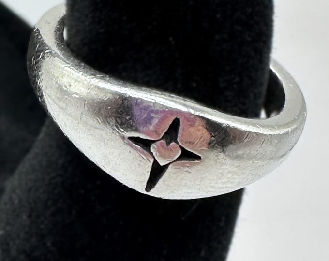 Sterling Silver Cross Ring with Heart Size 6