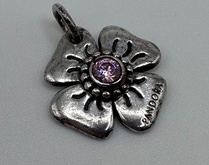 Vintage Pandora Sterling Silver Pink Daisy Pendant Charm