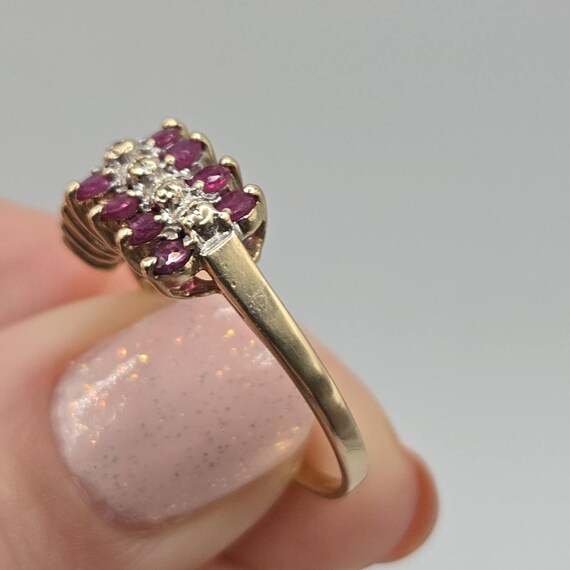 10K Solid Gold Ruby Cluster Ring, Size 8 - image 9