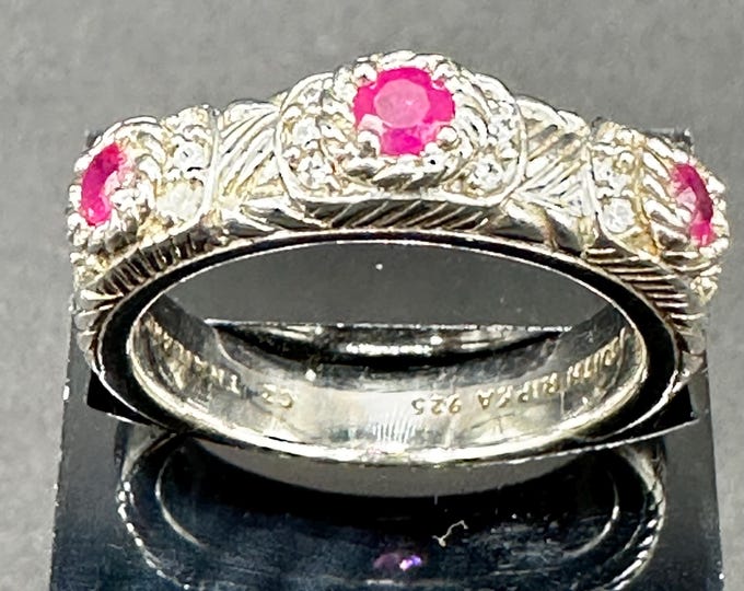 Judith Ripka Sterling Silver 925 Cz Thailand Red Gem Ring Size 7.75