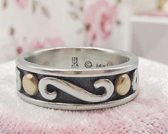 RETIRED James Avery 14K Gold Dot & Sterling Silver Swirl Band Ring - Sz 7