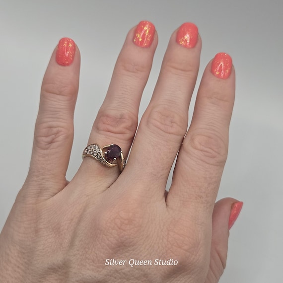 14k Solid Gold Rare Natural Ruby Ring with 24 Dia… - image 8